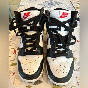 Nike Black and White Sneakers with Red Logo Panda